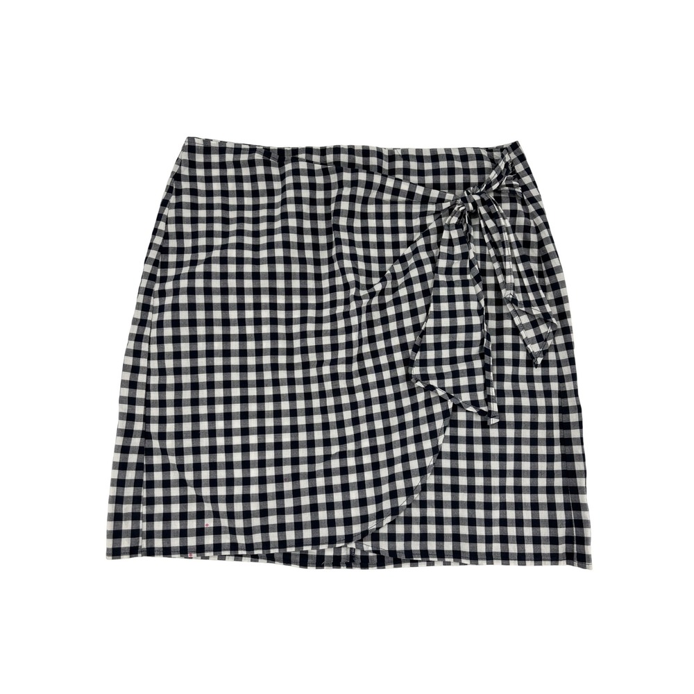 LOFT Black and White Gingham Tie-Waist Mini Skirt